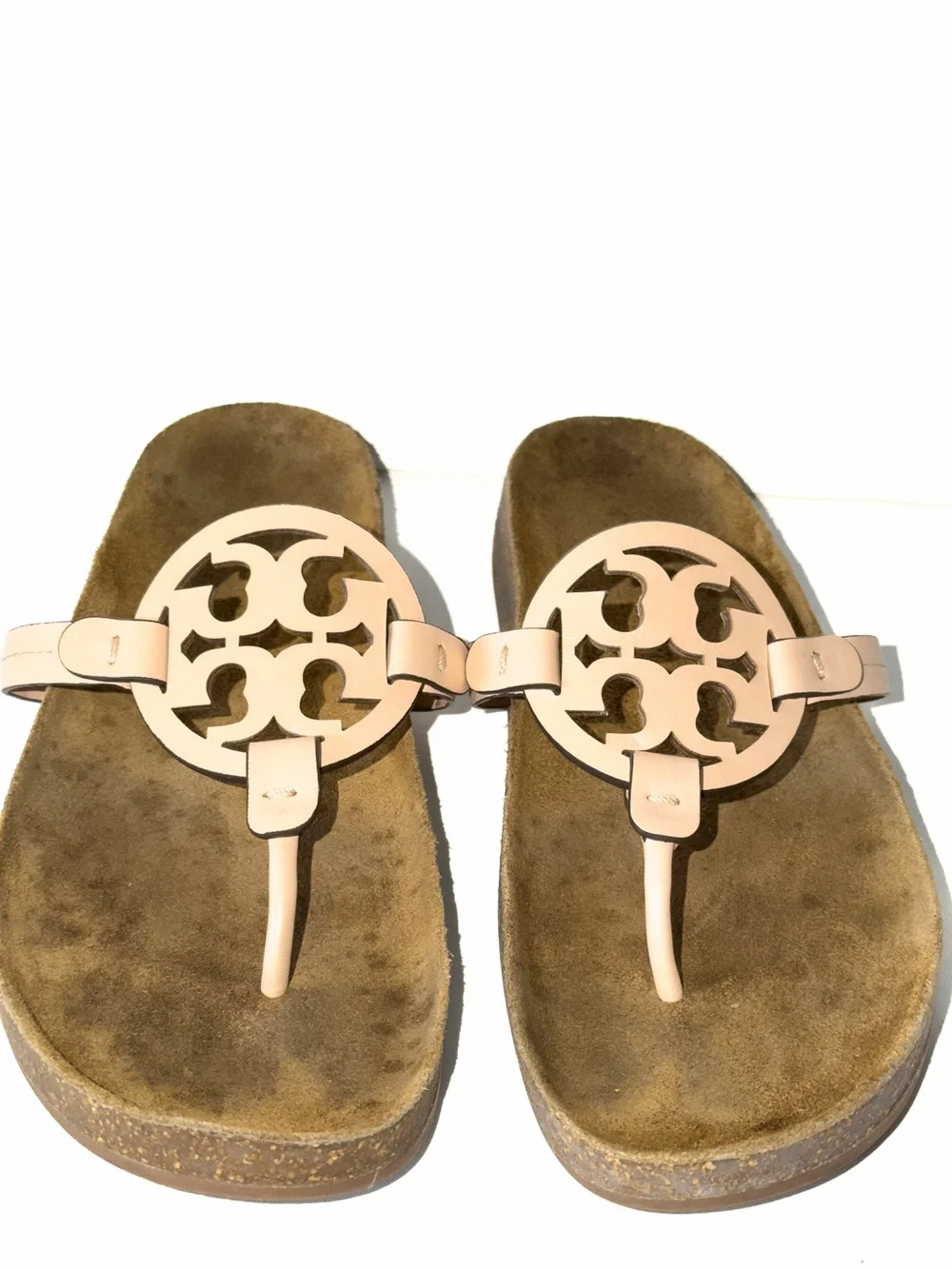 Tory Burch Miller Cloud Leather Sandal Blush Peach US 9 Natual Cork